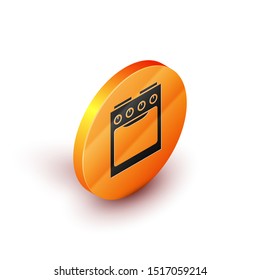 Isometric Oven icon isolated on white background. Stove gas oven sign. Orange circle button. Vector Illustration