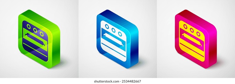 Isometric Oven icon isolated on grey background. Stove gas oven sign. Square button. Vector