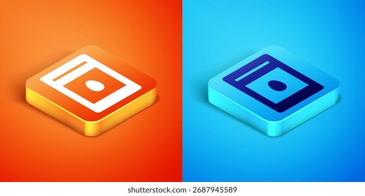 Paquete isométrico lleno de semillas de un icono de planta específica aislado sobre fondo naranja y azul.  Vector