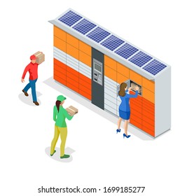 Isometric pack station. The chain of autonomous postal points for self-receipt and sending of postal parcels. This service provides an alternative to home delivery for online purchases.