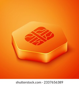 Isometric Package with cocaine icon isolated on orange background. Health danger. Orange hexagon button. Vector Illustration