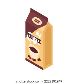 Isometric package of ground coffee on white background 3d vector illustration