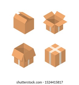 Isometric packaging box vector set. cardboard boxes collection in cartoon style solated on white background.