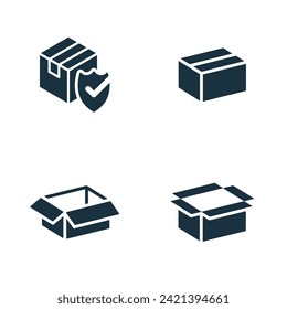 Isometric packaging boxes icons set on white background.