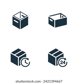 Isometrische Verpackungskästen Symbole auf weißem Hintergrund.