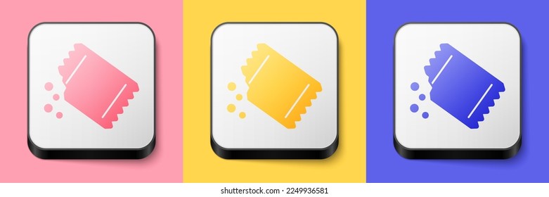 Isometric Packet of pepper icon isolated on pink, yellow and blue background. Square button. Vector