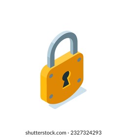 isometric padlock icon in color isolated on white background, closed or secure