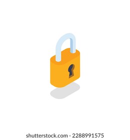 Isometric padlock vector sign. Flat vector character isolated on white background.