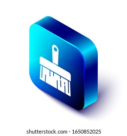 Isometric Paint brush icon isolated on white background. Blue square button. Vector Illustration