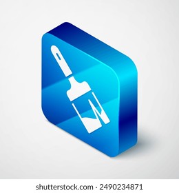 Isometric Paint brush icon isolated on grey background. Blue square button. Vector