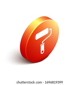 Isometric Paint roller brush icon isolated on white background. Orange circle button. Vector Illustration