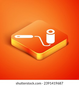Isometric Paint roller brush icon isolated on orange background.  Vector