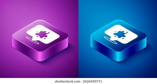 Isometric Paint spray icon isolated on blue and purple background. Square button. Vector