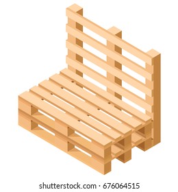 Isometric pallet furniture. Chair built from pallets-isolated. Vector