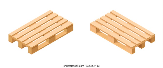 Isometric pallet. Wooden pallet isolated on white. Vector illustration