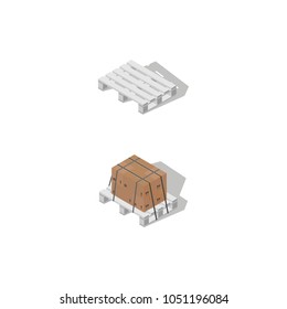 Isometric pallets with boxes used in transportation and warehouses. 3d isolated vector illustration on white background