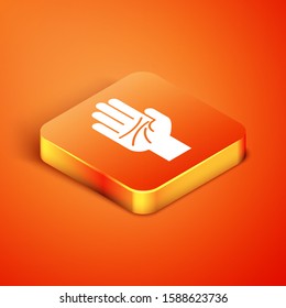 Isometric Palmistry of the hand icon isolated on orange background.  Vector Illustration