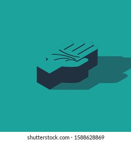 Isometric Palmistry of the hand icon isolated on green background.  Vector Illustration