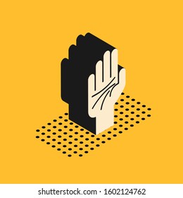 Isometric Palmistry of the hand icon isolated on yellow background.  Vector Illustration