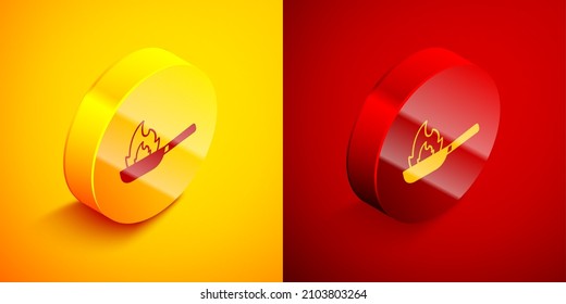 Isometric Pan with fire icon isolated on orange and red background. Circle button. Vector