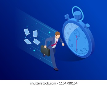 Isometric Panic deadlines concept. Lack of time concept. Vector illustration