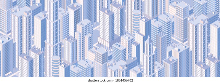 Isometric panoramic city skyline. Vector illustration in flat design.