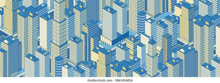 Isometric panoramic city skyline. Vector illustration in flat design.