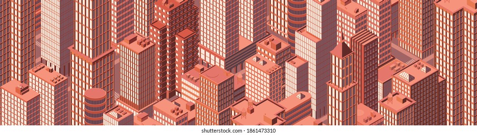 Isometric panoramic cityscape. Vector illustration in flat design.