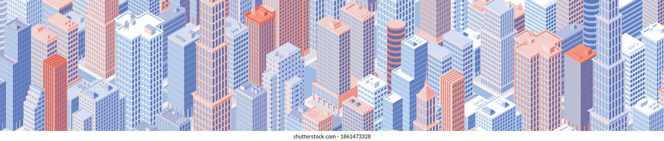 Isometric panoramic cityscape. Vector illustration in flat design.