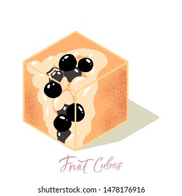 Isometric papaya frut cubes with shadows. Colorful vector food illustration for healthy food cafe, restaurant, fruits and grocery market