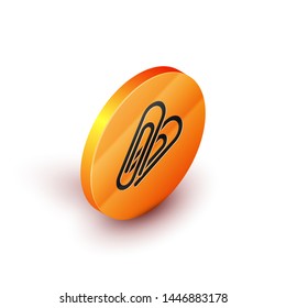 Isometric Paper clip icon isolated on white background. Orange circle button. Vector Illustration