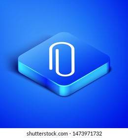 Isometric Paper clip icon isolated on blue background. Blue square button. Vector Illustration