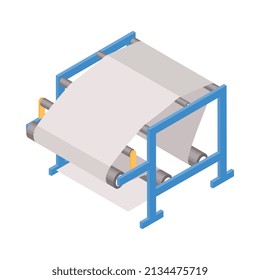 Isometric paper factory production composition with isolated image of industrial machine vector illustration