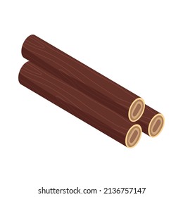 Isometric paper factory production composition with isolated image of three tree trunks vector illustration