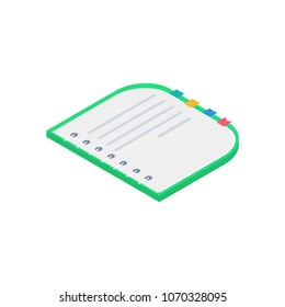 Isometric paper notebook icon. 3d school supplies. Vector Back to school background with stationery. Office accessories.