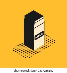 Isometric Paper package for milk icon isolated on yellow background. Milk packet sign.  Vector Illustration