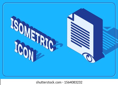Isometric Paper page with eye symbol icon isolated on blue background. Open information file sign.  Vector Illustration
