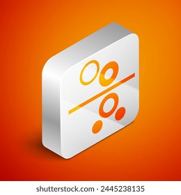 Isometric Paper roll of a printing press icon isolated on orange background. Silver square button. Vector