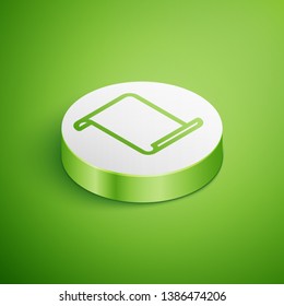 Isometric Paper scroll icon isolated on green background. Canvas scroll sign. White circle button. Vector Illustration