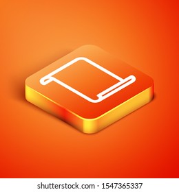 Isometric Paper scroll icon isolated on orange background. Canvas scroll sign.  Vector Illustration