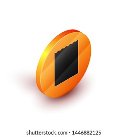 Isometric Paper shopping bag icon isolated on white background. Package sign. Orange circle button. Vector Illustration