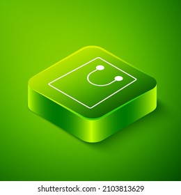 Isometric Paper shopping bag icon isolated on green background. Package sign. Green square button. Vector