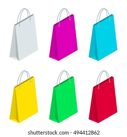 Isometric Paper Shopping Bags collection isolated on white background