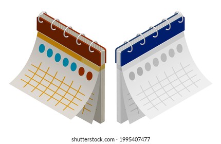 isometric paper wall calendar. Marking days of the week, months on calendar. Realistic 3D vector