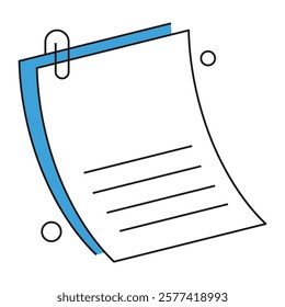 Isometric paperclip with document and graph, suited for email platforms, file sharing tools, and business communication systems.
