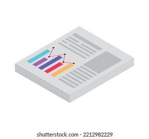 isometric paperwork with statistics icon isolated
