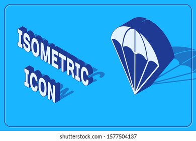 Isometric Parachute icon isolated on blue background.  Vector Illustration