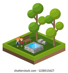 isometric park activity cartoon