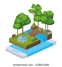 isometric park activity cartoon