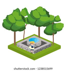 isometric park activity cartoon